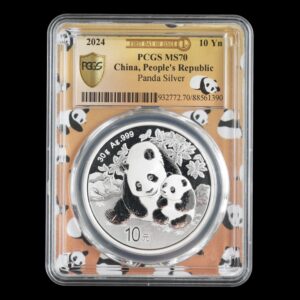 Panda 2024 – China 10 Yuan – 30 Gramos de Plata .999 – PCGS MS70 “First Day of Issue”