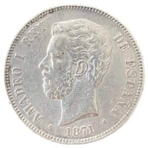 5 Pesetas 1871 *74 - Amadeo I Rey de España   (Duro de Plata) 24,81 Gr.