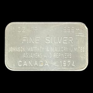 Lingote 1 Onza de Plata .999 Johnson Matthey & Mallory Limited Mint - Año  1974 Canada