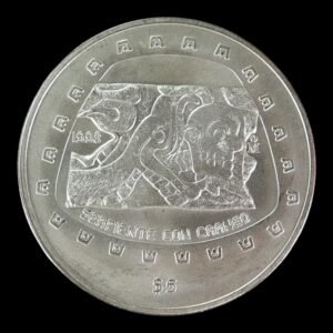 Moneda “Serpiente con Craneo” 1 Onza de Plata .999 - 5$ Pesos Mexico 1998 ( Serie Precolombina)
