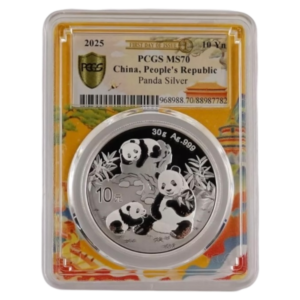 Panda 2025 – 30 Gr. Plata .999 – 10 Yuan China- PCGS MS70 (First Day of Issue) - “BEIJING”