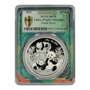 Panda 2025 – 30 Gr. Plata .999 – 10 Yuan China- PCGS MS70 (First Day of Issue)