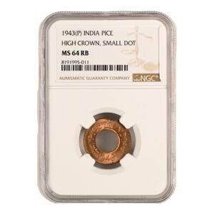 Moneda de Cobre 1 Pice British India High Crown , Small Dot NGC MS64 RB