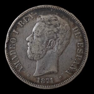 5 Pesetas 1871 *74 - Amadeo I Rey de España (Duro de Plata)  24,80 Gr.