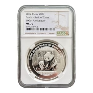 Moneda Conmemorativa Panda 2012 "100 Aniversario Banco de China" – 1 Oz. Plata .999 – NGC MS70