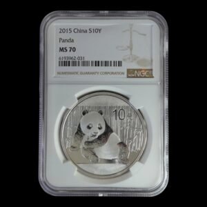 Moneda 10 Yuan China 1 Onza de Plata Panda 2015  - Certificada NGC MS70
