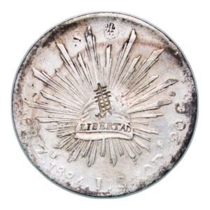 Moneda 8 Reales de Plata 1884 Zs JS - Zacatecas  27.07g (Chopmarked -Resellos Orientales)