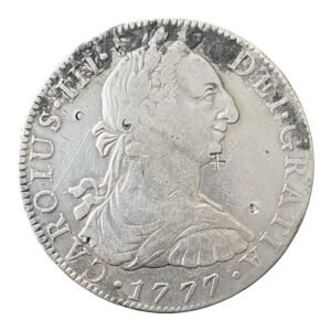 Moneda de Plata 8 Reales Carlos III 1777 - Mexico F.M. 26,64 Gr. (Resellos - Chopmarked)