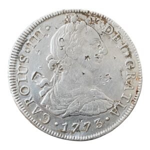 Moneda 8 Reales de Plata 1773 M.J. - Lima 26,61 Gr.  (Chopmarked -Resellos Orientales)