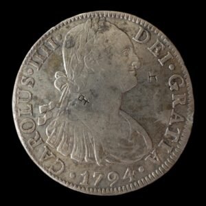 Moneda de Plata 8 Reales Carlos IV año 1794 - Mexico  T.H. (Chopmarked) 26,65 Gr.