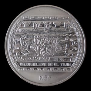 Moneda “ Bajorrelieve de el Tajin” 1 Oz. Plata .999 - 5$ Pesos Mexico 1993 ( Serie Precolombina )