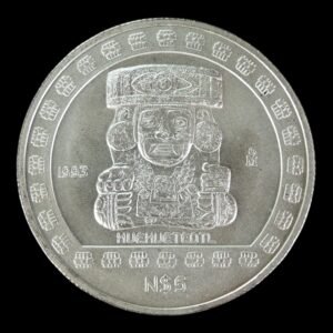 RARA - Moneda “ Huehueteotl” 1 Oz. Plata .999 - 5$ Pesos Mexico 1993 ( Serie Precolombina )