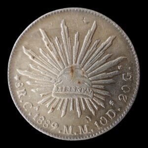 Mexico 1889 CA MM 8 Reales Plata (.903) Chihuahua Mint 26,81 Gr  ( Chopmarked - Resellos)