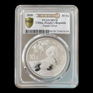 Moneda 10 Yuan China 1 Onza de Plata Panda 2020  - Certificada PCGS MS70