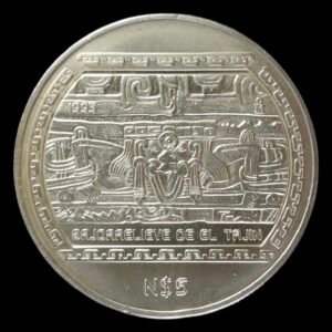 Moneda “ Bajorrelieve de el Tajin” 1 Oz. Plata .999 - 5$ Pesos Mexico 1993 ( Serie Precolombina )