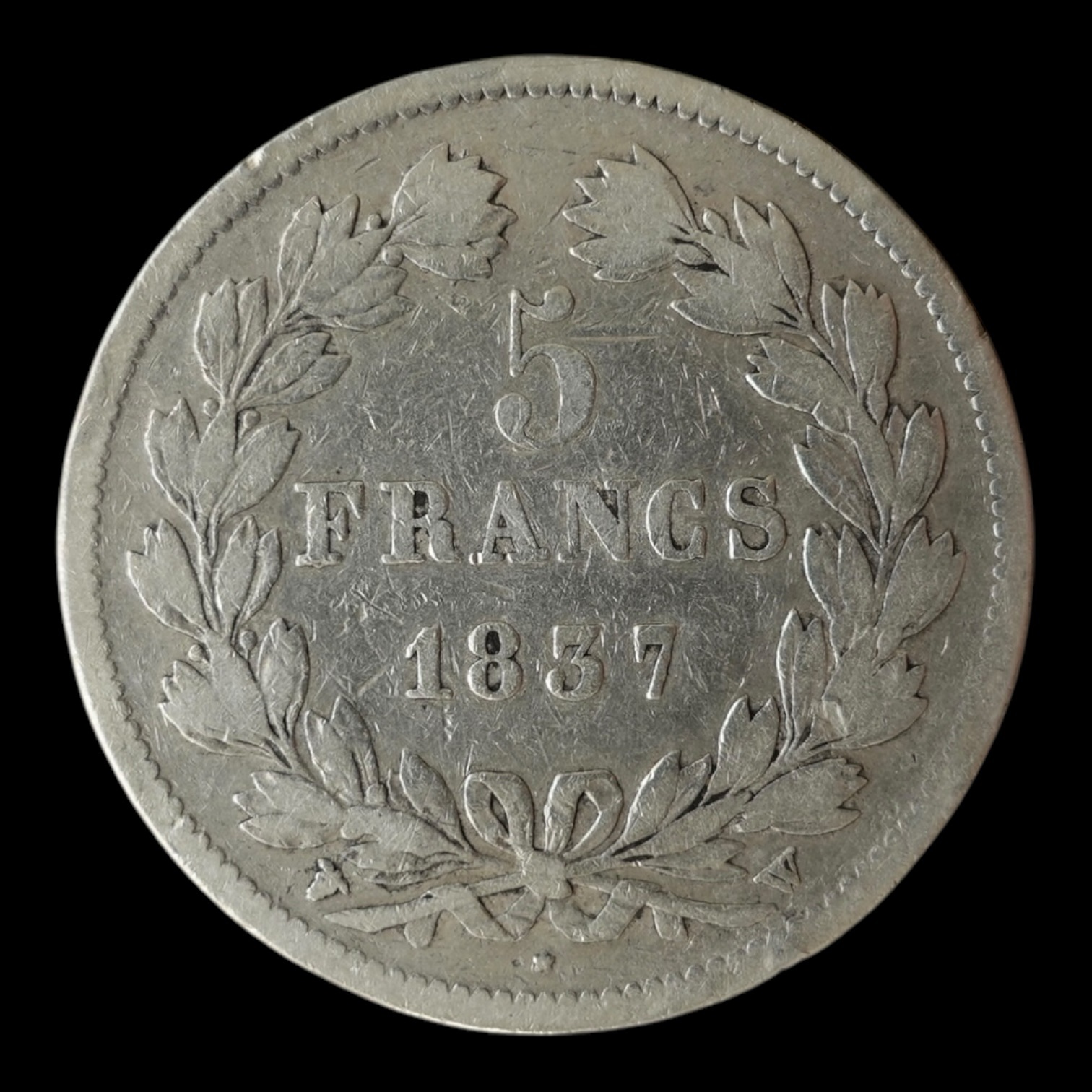 5 Francs - Louis Phillipe I - Francia 1837 “W” ( Duro de Plata) 24,73 Gr ( Limpiada) - Imagen 2