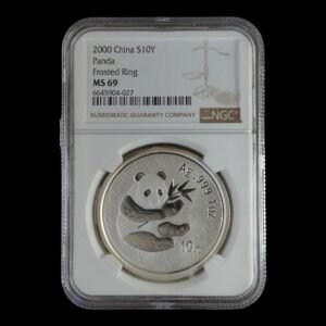 1 Onza de Plata Panda 2000- Certificada NGC MS69 (Frosted Ring)