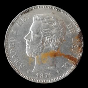 5 Pesetas 1871 *71 S.D.M. Amadeo I Rey de España   (Duro de Plata) 24,93 Gr. ( Oxidaciones )