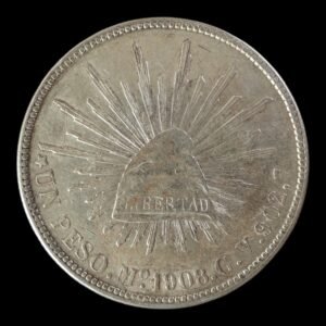 Moneda de Plata Un Peso Mo  G.V.  Mexico 1908 - 26,94  Gr. ( Chopmarked- Resello)