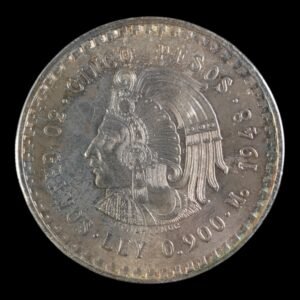 México – 5 Pesos de Plata ‘Cuauhtémoc’ – 1948 – 30 g (.900) – Preciosa Pátina