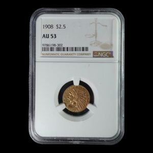 Escasa! - 2 1/2$ - 2.5$ Indio Oro Estados Unidos 1908 NGC AU 53