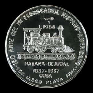10 Pesos 1988 Republica de Cuba  -“ Aniversario 1er Ferrocarril Hispano” 1 Onza de  Plata .999