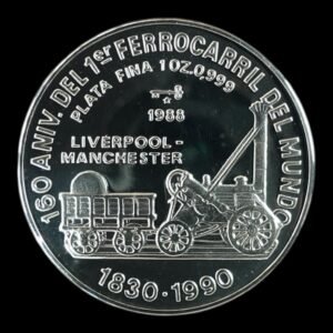 10 Pesos 1988 Republica de Cuba  -“ 160 Aniversario 1er Ferrocarril del Mundo  ” 1 Onza de  Plata .999