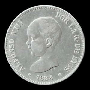 Moneda 5 Pesetas  Alfonso XIII 1888 *88 M.P.M. -  (Duro de Plata) 24,95 Gr.