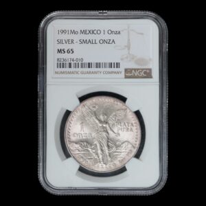 RARA- México – 1 Onza de Plata Pura .999 ‘Libertad’ – 1991 “ Small Onza” - NGC MS65