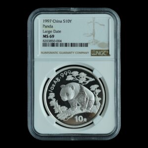 Panda 1997 – Moneda 10 Yuan China – 1 Onza de Plata .999 (Fecha Grande) – NGC MS69