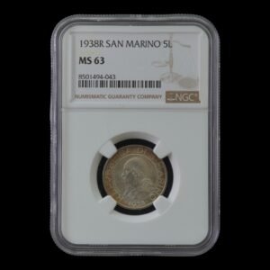 San Marino – 5 Lire de Plata – 1938 – NGC MS63
