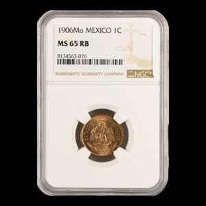 México – 1 Centavo de Bronce – 1906 Mo ‘Wide Fecha’ – 3 g – NGC MS65