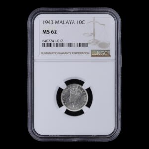 Malaya – 10 Cents de Plata – 1943 – Plata .500 – 2,71 g – NGC MS62