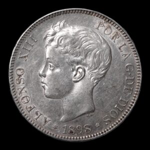 España – 5 Pesetas ‘Alfonso XIII’ – 1898 *98 S.G.V. – Plata .900 – 24,94