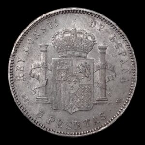 Alternative view of España – 5 Pesetas ‘Alfonso XIII’ – 1898 *98 S.G.V. – Plata .900 – 24,94