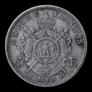 Alternative view of Francia – 5 Francs ‘Napoleón III’ – 1868 BB – Plata .900 – 24,86 g