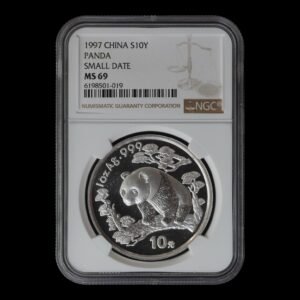 Panda 1997 – Moneda 10 Yuan China – 1 Onza de Plata .999 (Fecha Pequeña) – NGC MS69