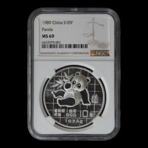 Panda 1989 – Moneda 10 Yuan China – 1 Onza de Plata .999  - NGC MS69