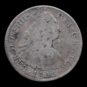 México – 8 Reales de Plata “Carlos IV” – 1806 Mo T.H. – 26,60 g (.903) - Con Resellos