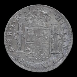Alternative view of México – 8 Reales de Plata “Carlos IV” – 1806 Mo T.H. – 26,60 g (.903) - Con Resellos