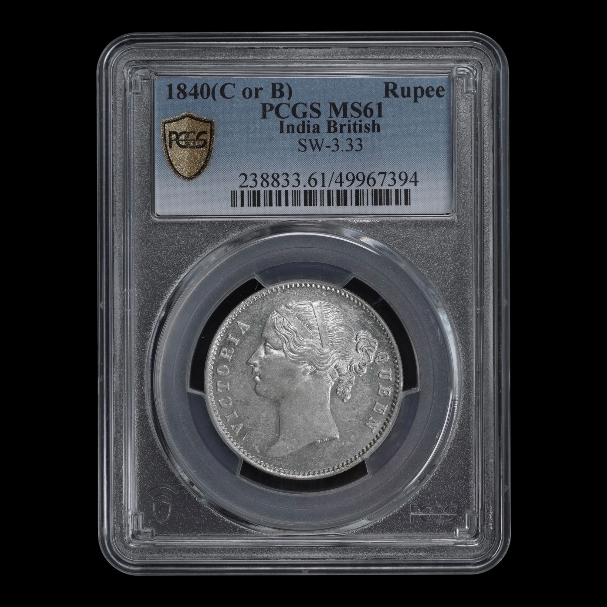 East India Company – Moneda 1 Rupia ‘Victoria Queen’ – 1840 – Plata 11,63 g – PCGS MS61