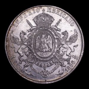 Alternative view of México – 1 Peso de Plata Imperio Mexicano– 1866 Mo – Maximiliano I – 26,9 Gr. (.903)