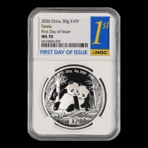 Panda 2026 – Moneda 10 Yuan China – 30 g Plata .999  NGC MS70 ( First day of Issue)