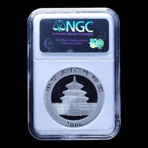 Alternative view of Panda 2006 – Moneda 10 Yuan China – 1 Onza de Plata .999 - NGC MS69 ( MANCHAS)