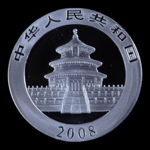 Alternative view of Panda 2008 – Moneda 10 Yuan China – 1 Onza de Plata .999 ( Manchas)