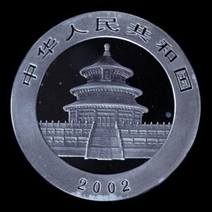 Alternative view of Panda 2002 – Moneda 10 Yuan China – 1 Onza de Plata .999 - MANCHAS