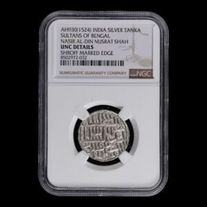 India – Silver Tanka – AH 930 (1524) – Sultanes de Bengala – Nasir al-Din Nusrat Shah – NGC UNC Details (Shroff Marked Edge)
