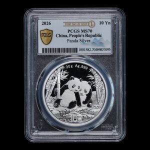 Panda 2026 – Moneda 10 Yuan China – 30 g Plata .999 PCGS MS70 ( Transparente)