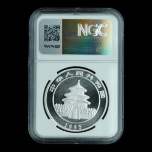 Alternative view of Panda 1995– 1 Onza Plata .999 – 10 Yuan China ( Fecha Grande ,Rama Larga) NGC MS69