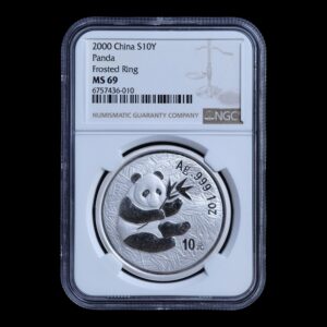 Panda 2000 – Moneda 10 Yuan China – 1 Onza de Plata .999 – NGC MS69 (Frosted Ring)